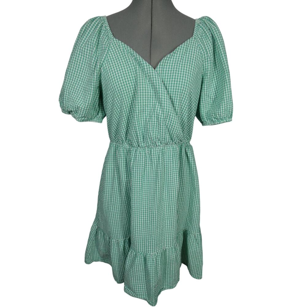 Draper James RSVP Large Dress Puff Sleeves V-Neck Faux Wrap Ruffle Hem Pockets